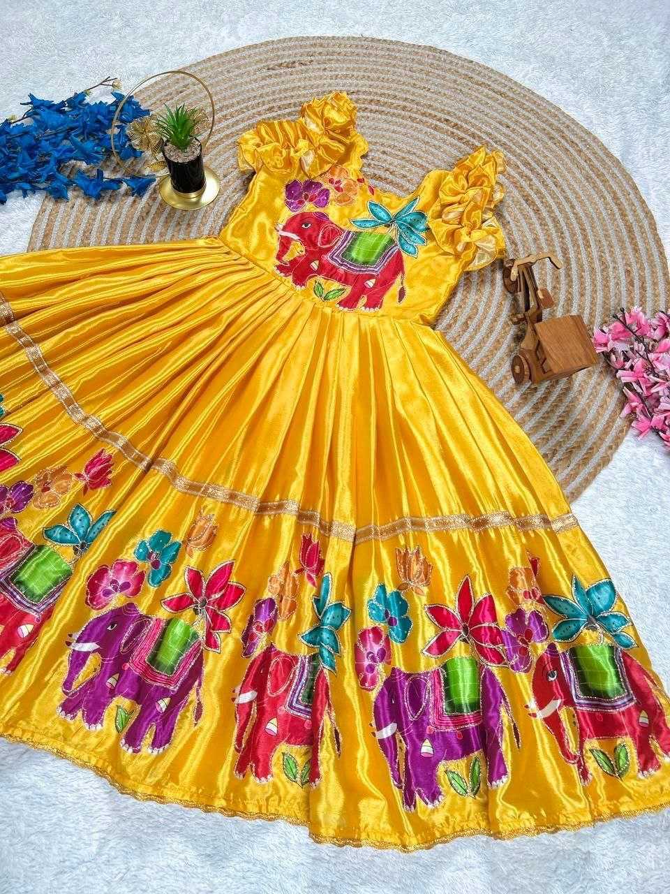 Ynf Chinon Silk KESH167 KIMI Kids Wear Wholesale Kids Gown Kids Frocks Kids Party Wear Ethnic Manufacturer- Kids Exports