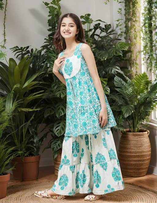 Ynf Cotton KESH642 011 Kids Wear Wholesale Kids Sharara Girls Kurti Kids Party Wear Ethnic Manufacturer- Kids Exports