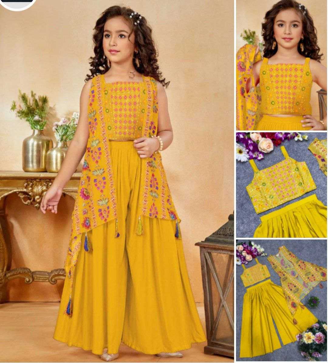 Ynf Heavy Crepe KESH461 166 Kids Wear Wholesale Embroidered Frock Kids Designer Frock Kids Traditional Jackets Manufacturer- Kids Exports