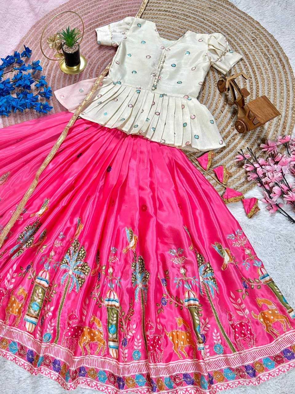 Ynf Mono Slub KESH167 SHIVANI Kids Wear Wholesale Embroidered Frock Kids Lehenga Choli Kids Silk Dress Manufacturer- Kids Exports