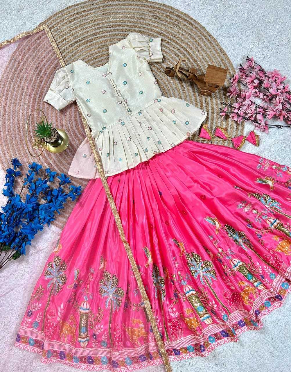 Ynf Mono Slub KESH167 SHIVANI Kids Wear Wholesale Embroidered Frock Kids Lehenga Choli Kids Silk Dress Manufacturer- Kids Exports