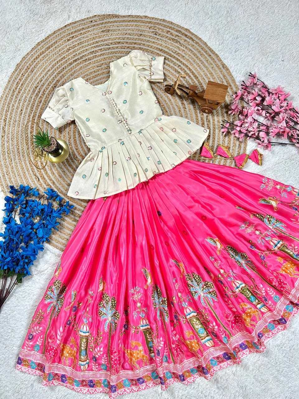 Ynf Mono Slub KESH167 SHIVANI Kids Wear Wholesale Embroidered Frock Kids Lehenga Choli Kids Silk Dress Manufacturer- Kids Exports