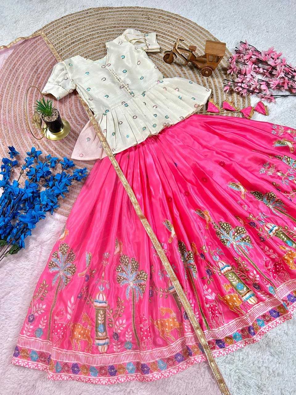 Ynf Mono Slub KESH167 SHIVANI Kids Wear Wholesale Embroidered Frock Kids Lehenga Choli Kids Silk Dress Manufacturer- Kids Exports