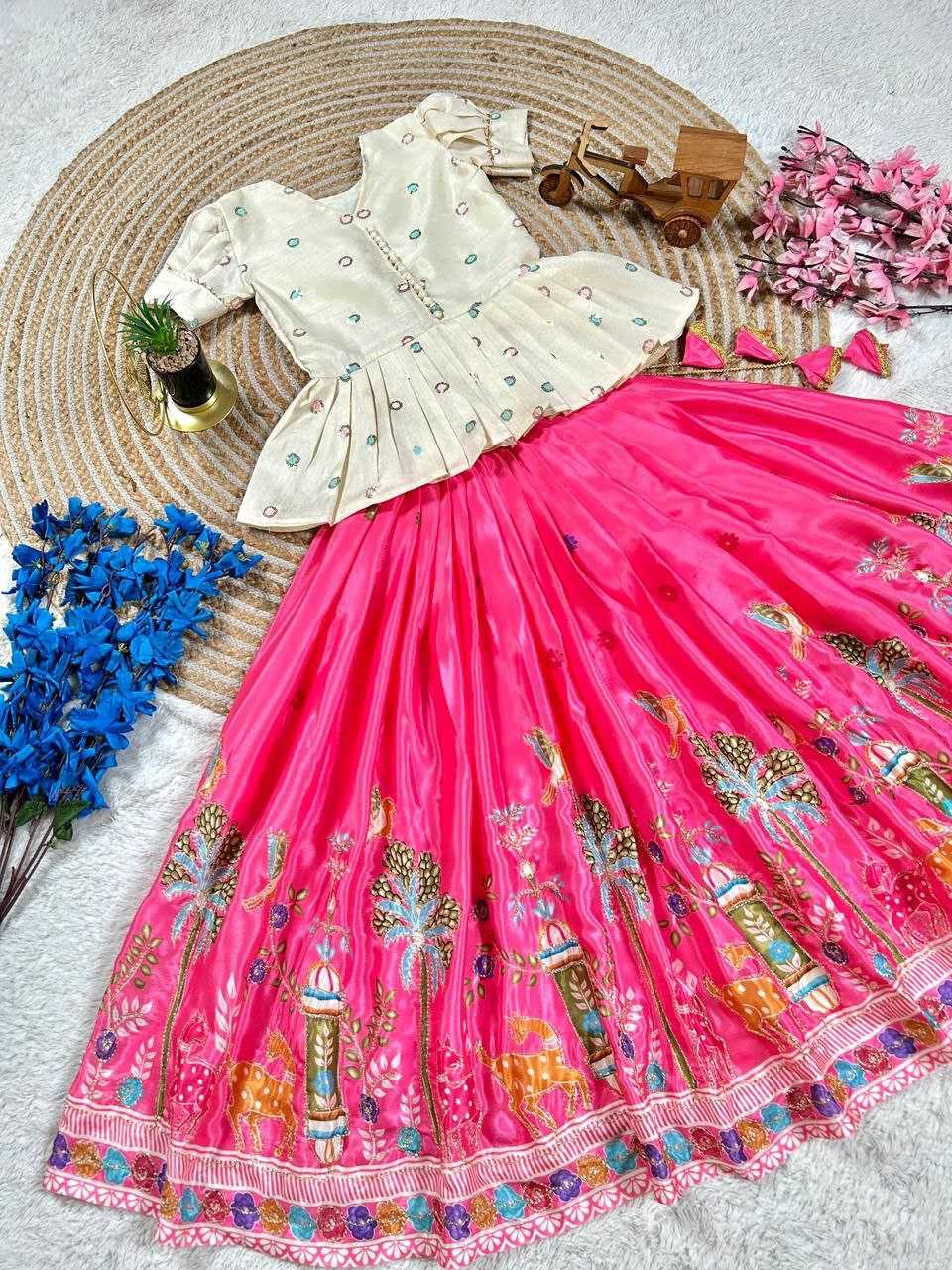 Ynf Mono Slub KESH167 SHIVANI Kids Wear Wholesale Embroidered Frock Kids Lehenga Choli Kids Silk Dress Manufacturer- Kids Exports