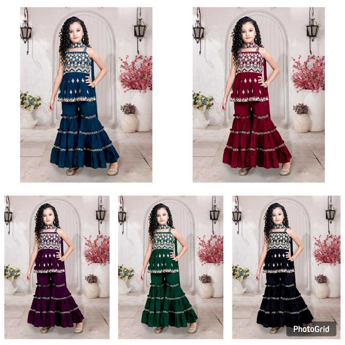 Ynf Poly Crepe KESH642 SUHANI Kids Wear Festive Collections Wholesale Kids Sharara Kids Festive Wear Kids Wedding Outfits Manufacturer- Kids Exports