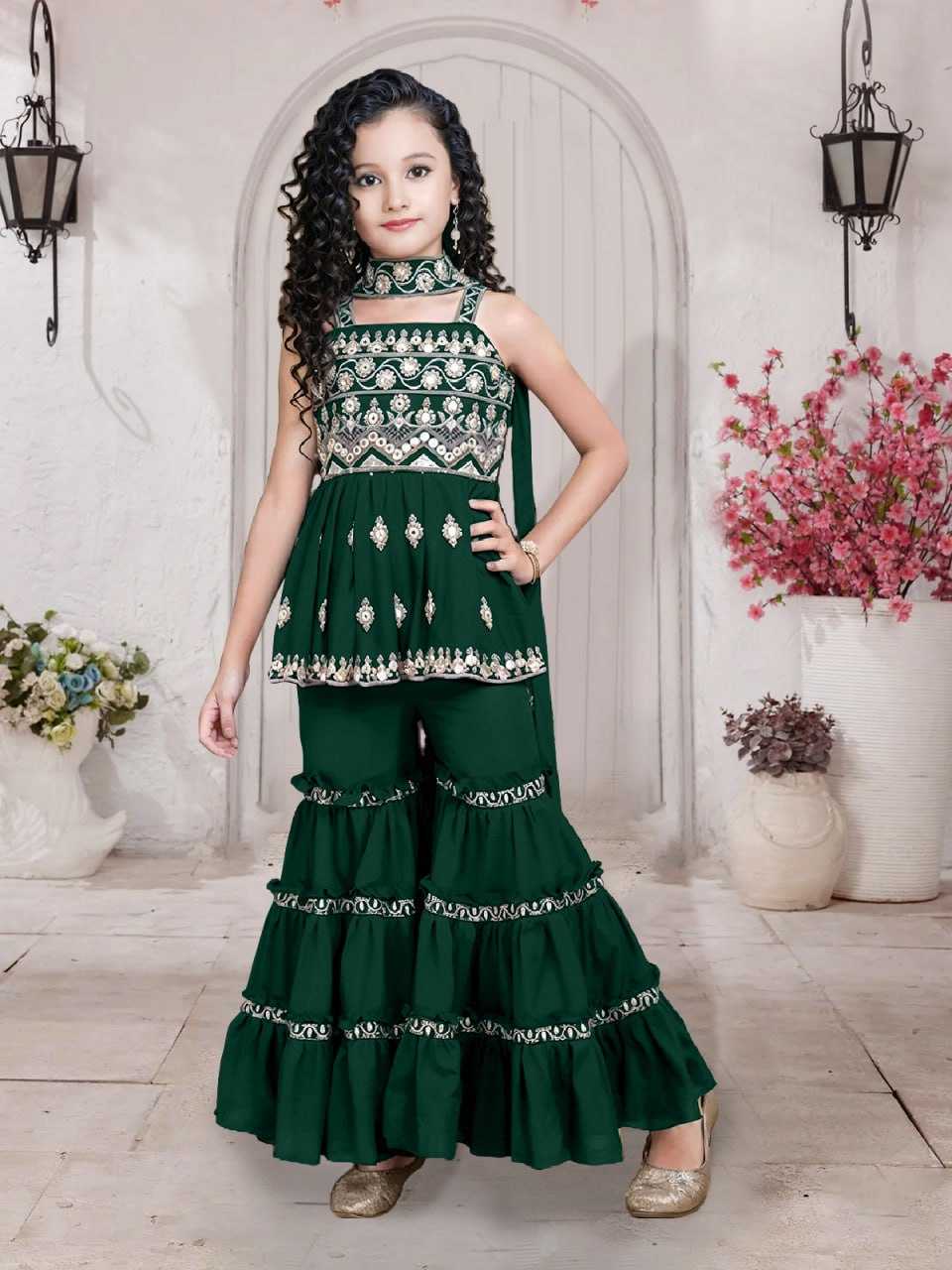 Ynf Poly Crepe KESH642 SUHANI Kids Wear Festive Collections Wholesale Kids Sharara Kids Festive Wear Kids Wedding Outfits Manufacturer- Kids Exports