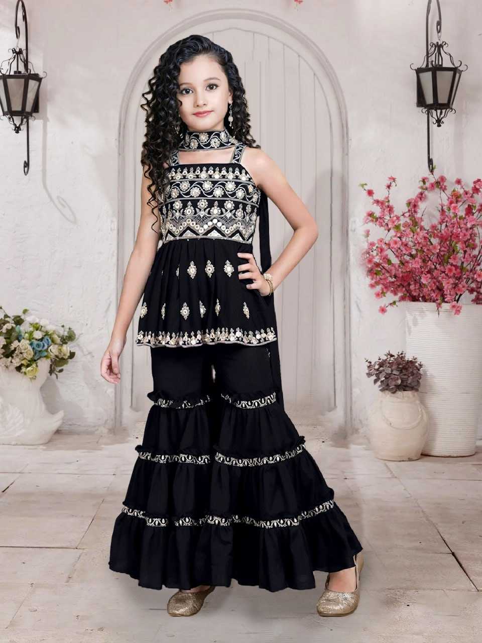 Ynf Poly Crepe KESH642 SUHANI Kids Wear Festive Collections Wholesale Kids Sharara Kids Festive Wear Kids Wedding Outfits Manufacturer- Kids Exports