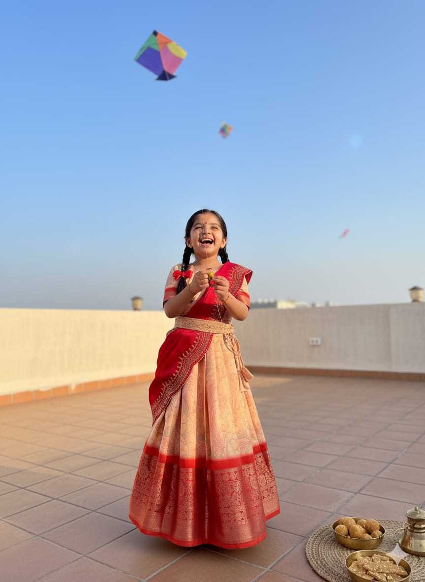 Ynf Pure Silk KESH505 Makar-Sankranti Kids Wear Festive Collections Wholesale Kids Lehenga Choli Kids Silk Dress Pongal Collections Manufacturer- Kids Exports