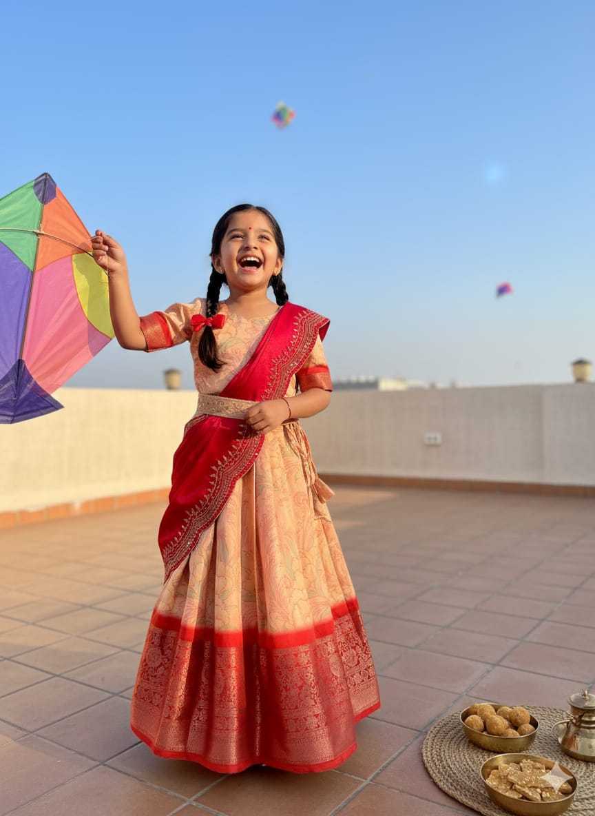 Ynf Pure Silk KESH505 Makar-Sankranti Kids Wear Festive Collections Wholesale Kids Lehenga Choli Kids Silk Dress Pongal Collections Manufacturer- Kids Exports