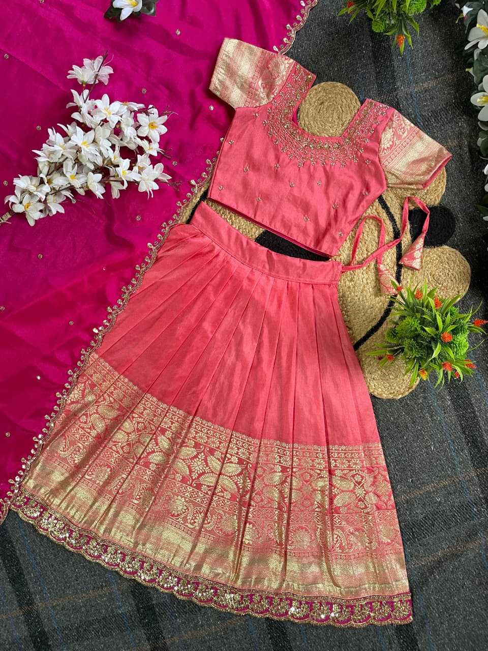 Ynf Pure Silk KESH505 SANIYA Kids Wear Festive Collections Wholesale Kids Lehenga Choli Kids Festive Wear Pongal Collections Manufacturer- Kids Exports