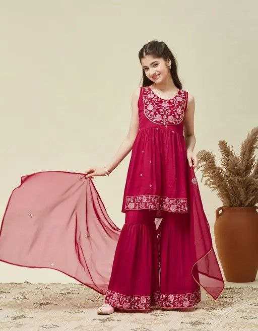 Ynf Silk KESH642 UMA Kids Wear Festive Collections Wholesale Kids Sharara Kids Festive Wear Kids Wedding Outfits Manufacturer- Kids Exports