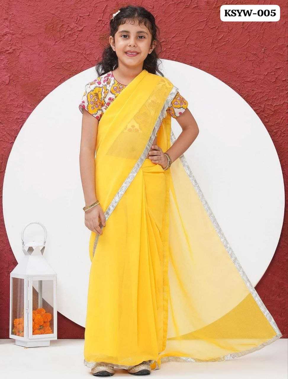 Ynf Soft Dola KESH505 005 Kids Wear Wholesale Kids Saree Dress Kids Festive Wear Kids Party Wear Ethnic Manufacturer- Kids Exports