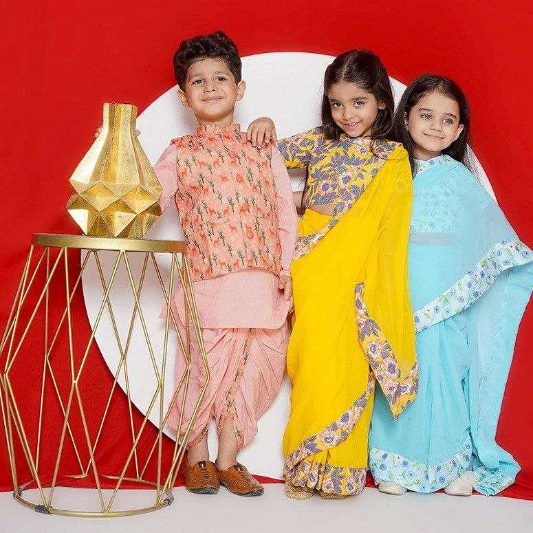 Ynf Soft Dola KESH505 ADITI Kids Wear Wholesale Kids Saree Dress Kids Festive Wear Kids Party Wear Ethnic Manufacturer- Kids Exports