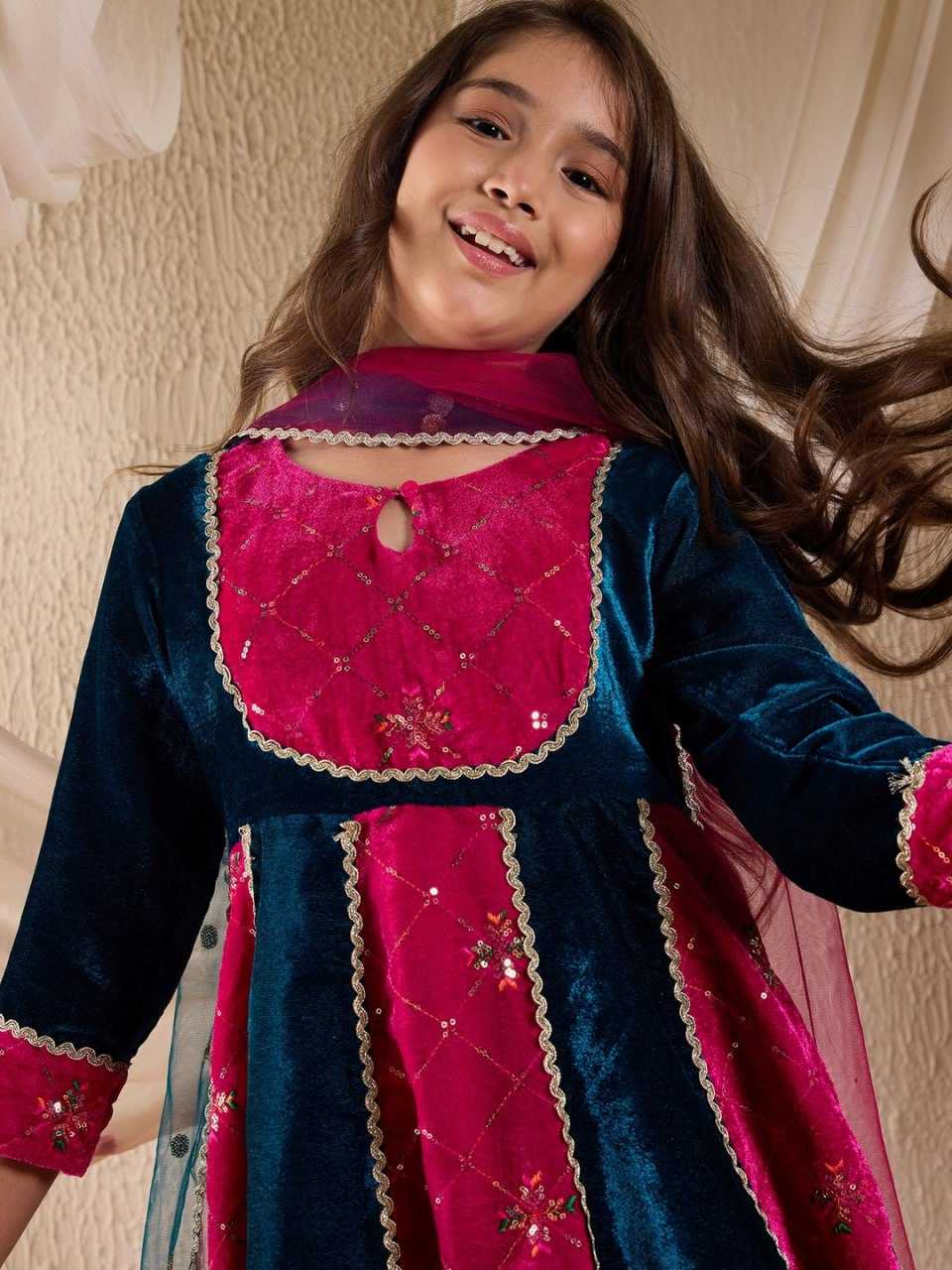 Ynf Velvet KESH642 030 Kids Wear Wholesale Kids Suit Kids Anarkali Suits Manufacturer- Kids Exports