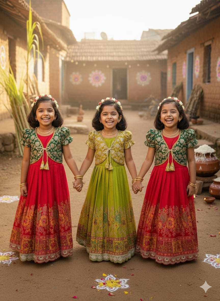 Ynf Viscose KESH505 Pongal Kids Wear Festive Collections Wholesale Kids Ethnic Gowns Kids Festive Wear Pongal Collections Manufacturer- Kids Exports
