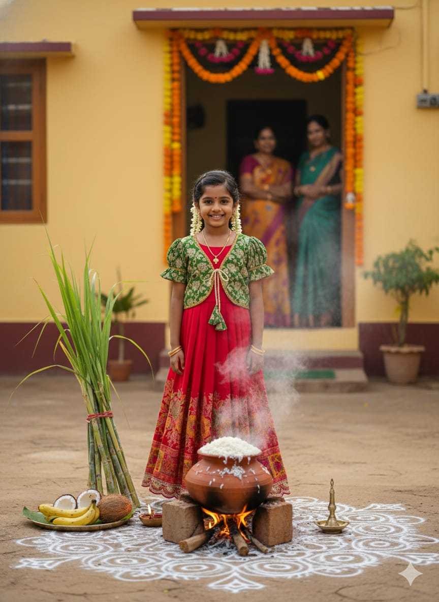 Ynf Viscose KESH505 Pongal Kids Wear Festive Collections Wholesale Kids Ethnic Gowns Kids Festive Wear Pongal Collections Manufacturer- Kids Exports