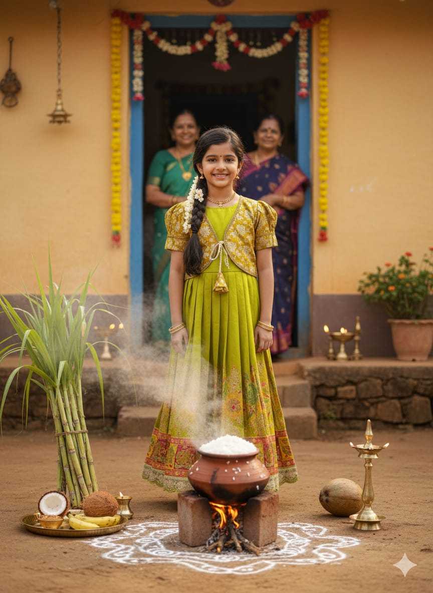 Ynf Viscose KESH505 Pongal Kids Wear Festive Collections Wholesale Kids Ethnic Gowns Kids Festive Wear Pongal Collections Manufacturer- Kids Exports