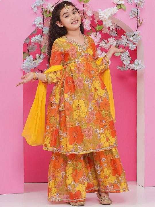 Ynf Chanderi Cotton KESH461 213 Kids Wear Wholesale Kids Sharara Kids Co-ord Set Girls Kurti Manufacturer- Kids Exports