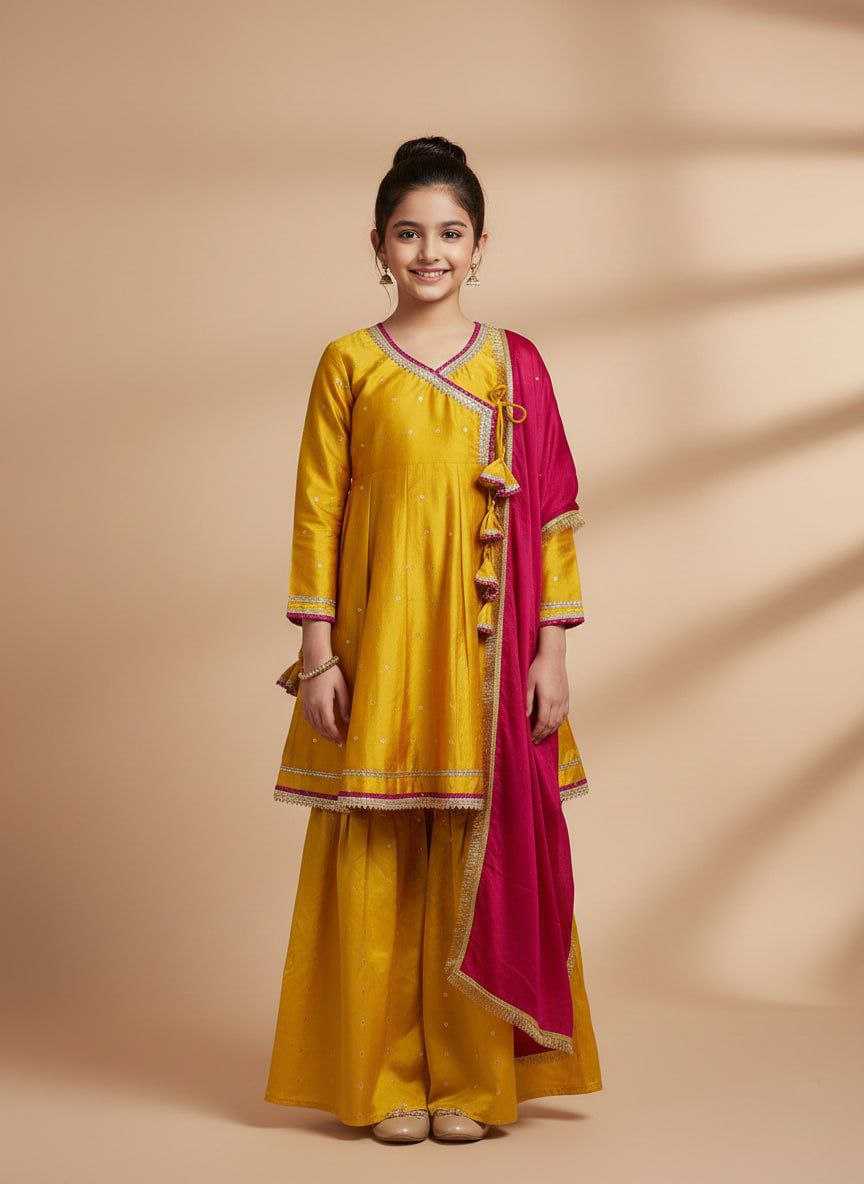 Ynf Chanderi Cotton KESH461 223 Kids Wear Wholesale Kids Sharara Kids Festive Wear Kids Party Wear Ethnic Manufacturer- Kids Exports