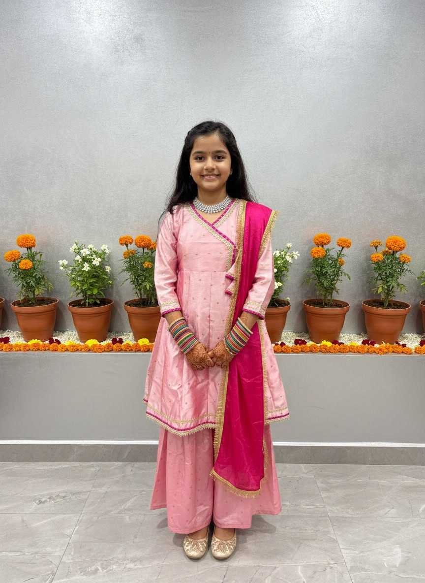 Ynf Chanderi Cotton KESH642 069 Kids Wear Wholesale Girls Kurti Kids Traditional Outfits Kids Festive Wear Manufacturer- Kids Exports