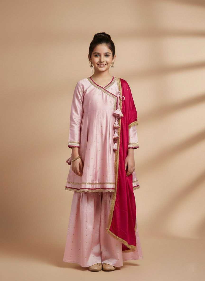 Ynf Chanderi Cotton KESH642 069 Kids Wear Wholesale Girls Kurti Kids Traditional Outfits Kids Festive Wear Manufacturer- Kids Exports