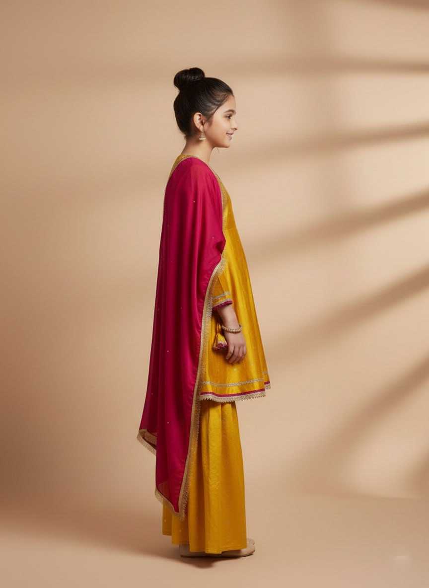 Ynf Chanderi Cotton KESH642 069 Kids Wear Wholesale Girls Kurti Kids Traditional Outfits Kids Festive Wear Manufacturer- Kids Exports