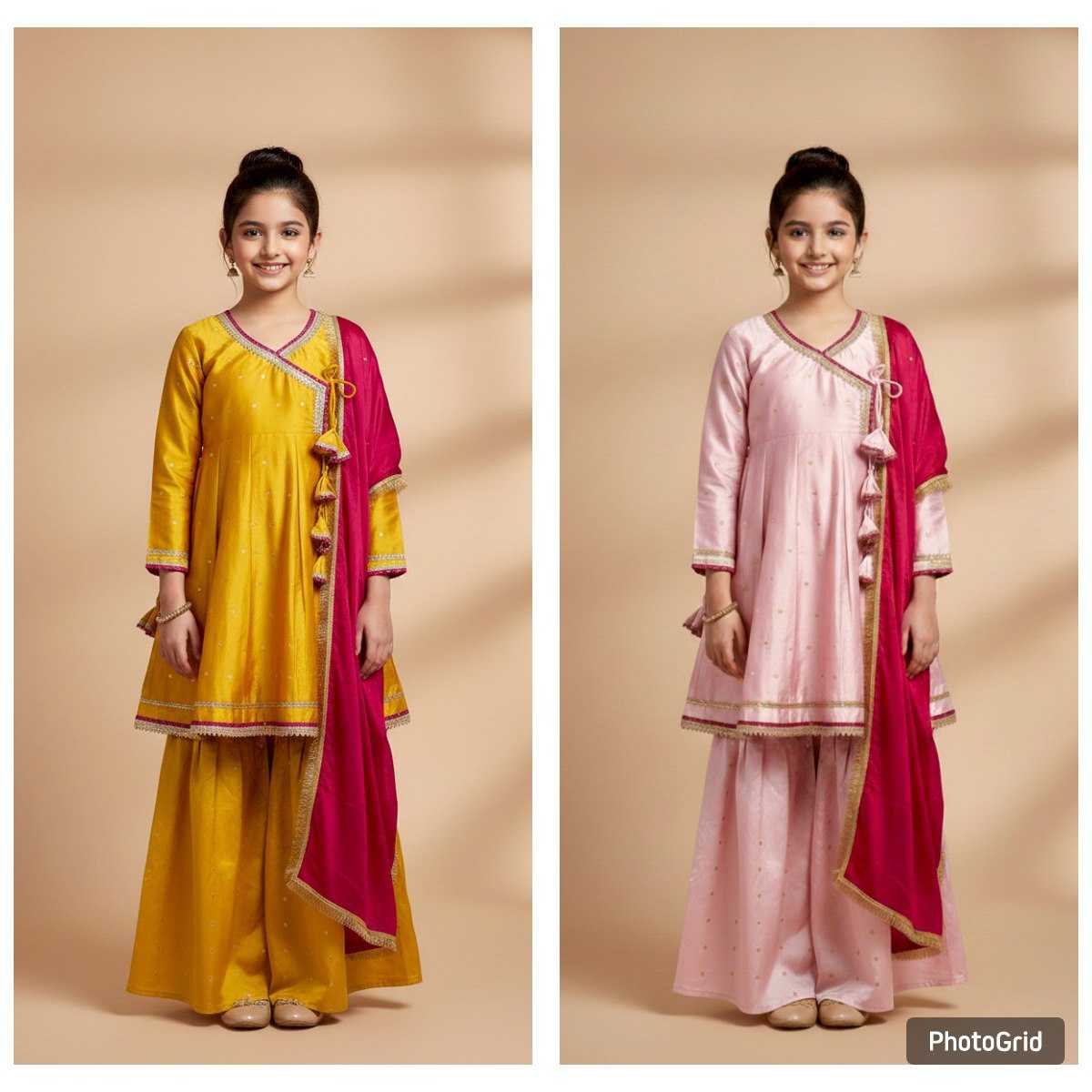 Ynf Chanderi Cotton KESH642 069 Kids Wear Wholesale Girls Kurti Kids Traditional Outfits Kids Festive Wear Manufacturer- Kids Exports