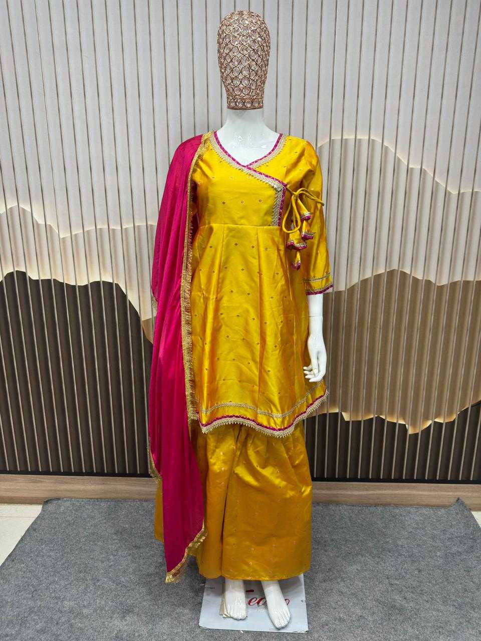 Ynf Chanderi Cotton KESH642 069 Kids Wear Wholesale Girls Kurti Kids Traditional Outfits Kids Festive Wear Manufacturer- Kids Exports