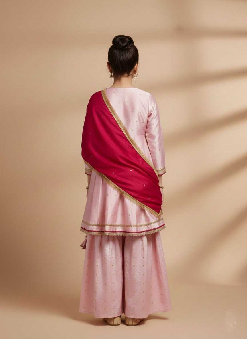 Ynf Chanderi Cotton KESH642 069 Kids Wear Wholesale Girls Kurti Kids Traditional Outfits Kids Festive Wear Manufacturer- Kids Exports