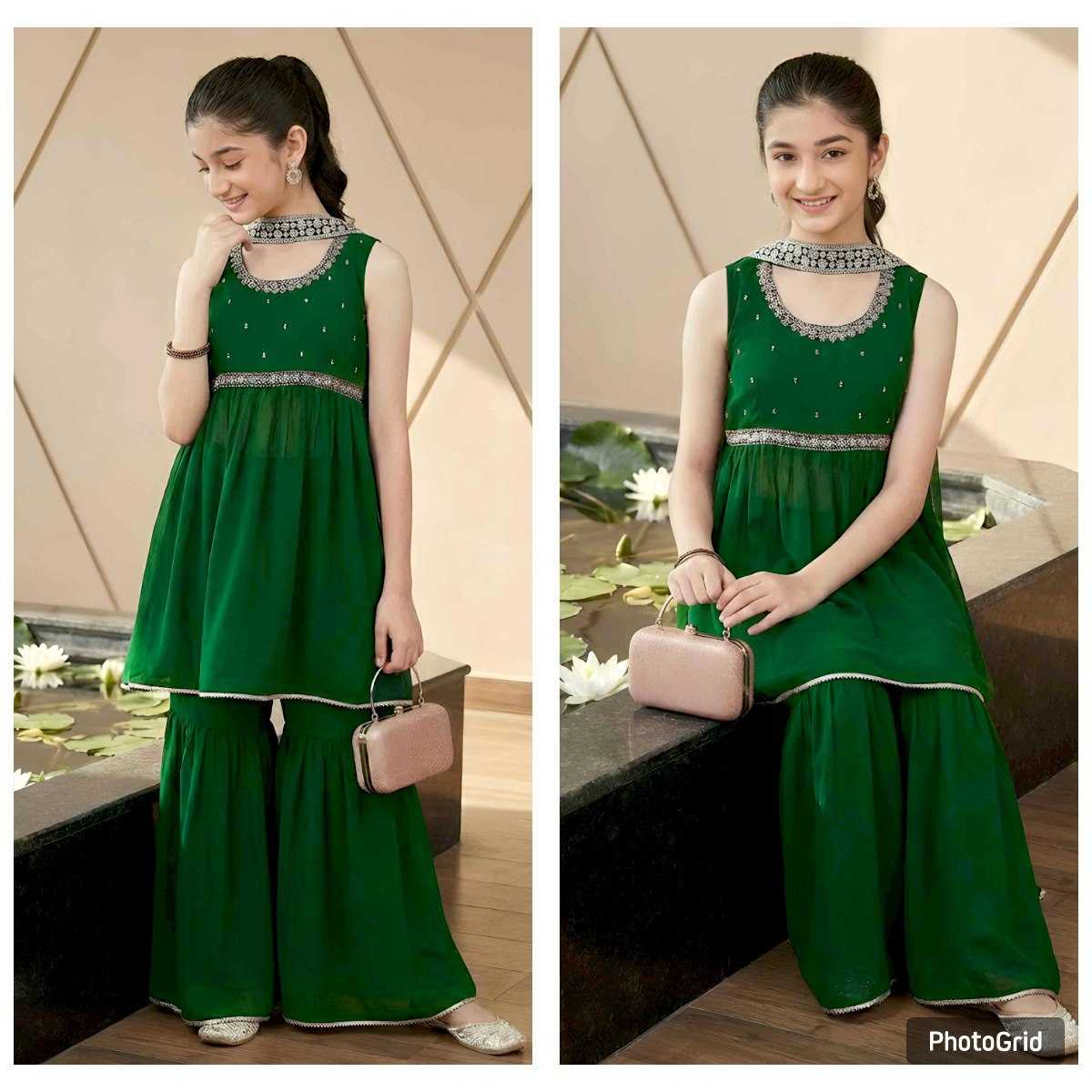 Ynf Georgette KESH642 079 Kids Wear Wholesale Kids Sharara Kids Suit Embroidered Frock Manufacturer- Kids Exports