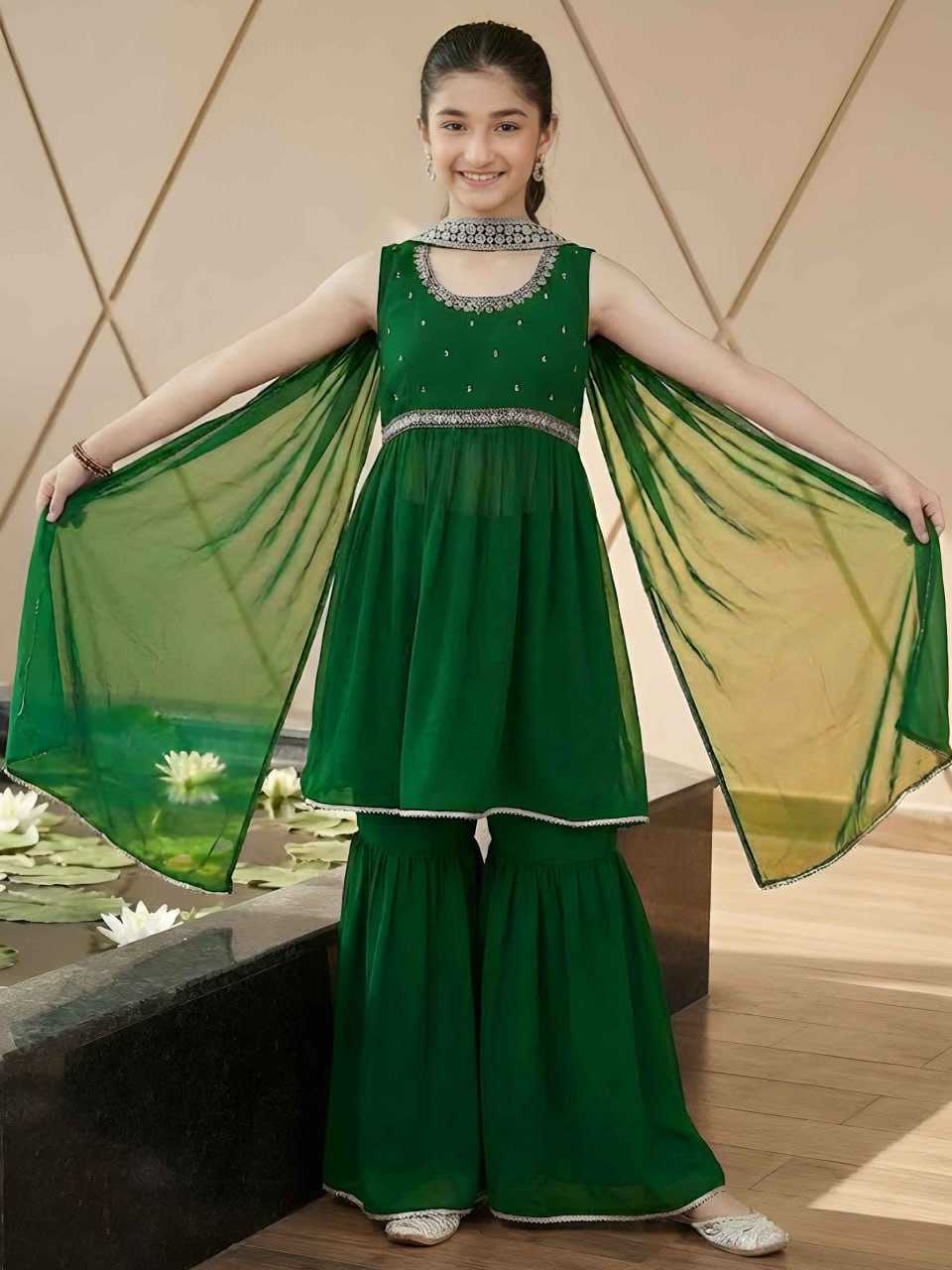 Ynf Georgette KESH642 079 Kids Wear Wholesale Kids Sharara Kids Suit Embroidered Frock Manufacturer- Kids Exports