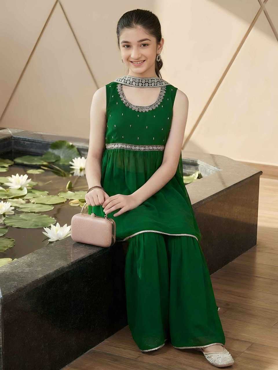 Ynf Georgette KESH642 079 Kids Wear Wholesale Kids Sharara Kids Suit Embroidered Frock Manufacturer- Kids Exports