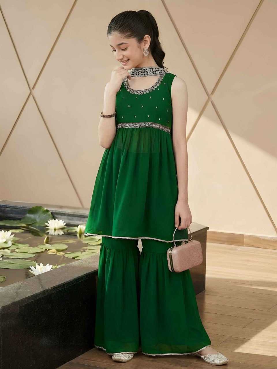 Ynf Georgette KESH642 079 Kids Wear Wholesale Kids Sharara Kids Suit Embroidered Frock Manufacturer- Kids Exports