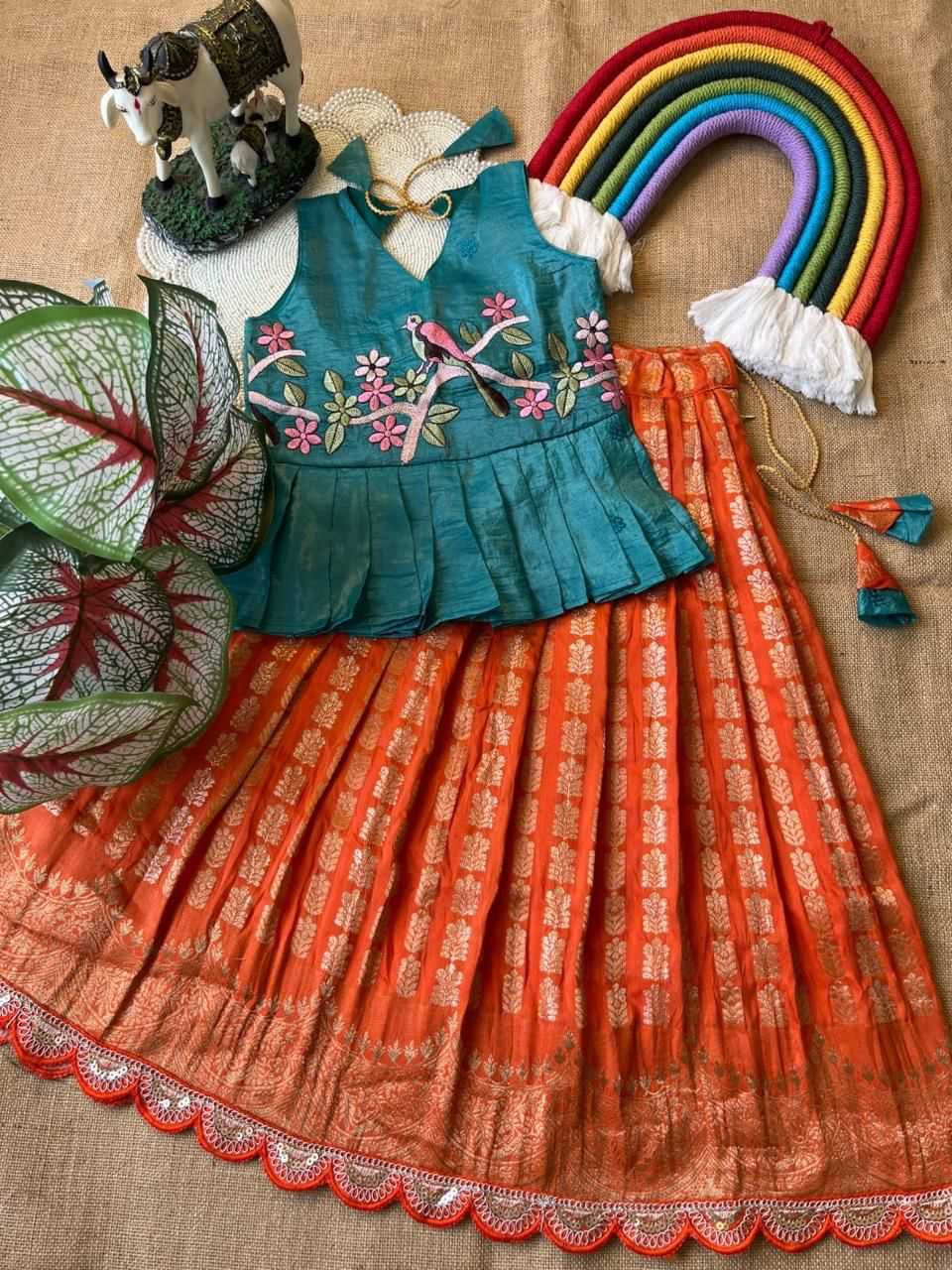 Ynf Georgette RIN235 Gold crush Kids Wear Wholesale Kids Lehenga Embroidered Frock Kids Ethnic Wear Manufacturer- Kids Exports