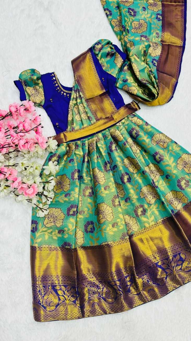 Ynf Kanjivaram Silk RIN235 258 Kids Wear Wholesale Kids Gown Embroidered Frock Kids Designer Frock Manufacturer- Kids Exports
