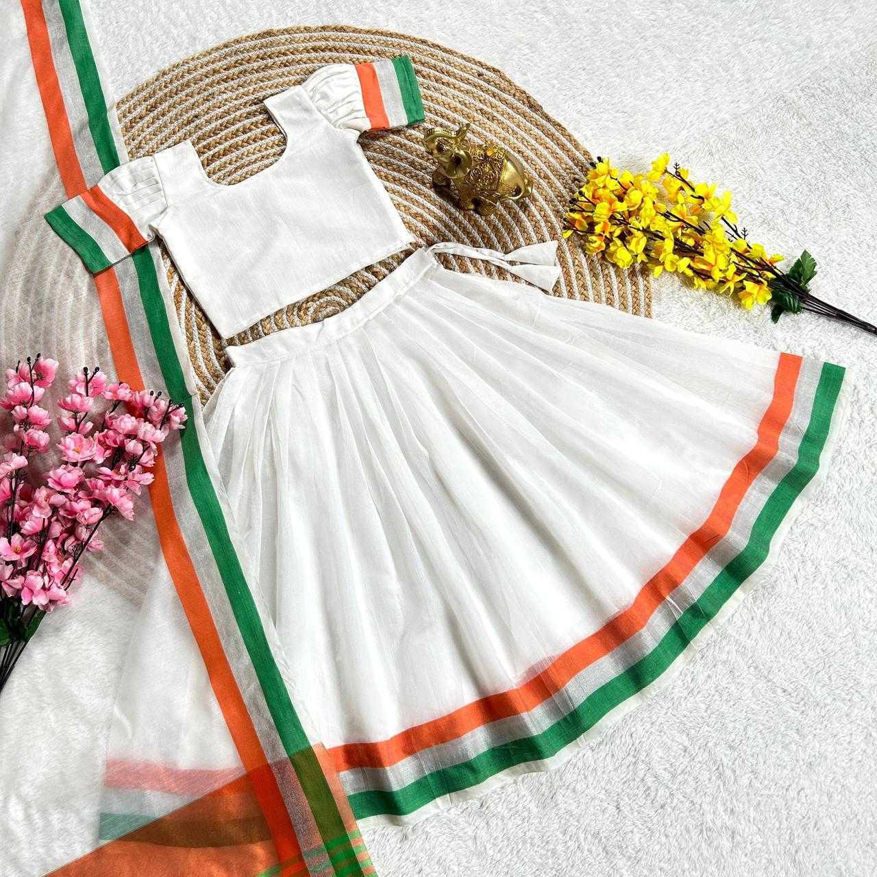 Ynf Khadi Cotton RIN235 Tri-Colour Kids Wear Festive Collections Wholesale Kids Lehenga Indian Wear For Kids Independence Day Collections Manufacturer- Kids Exports