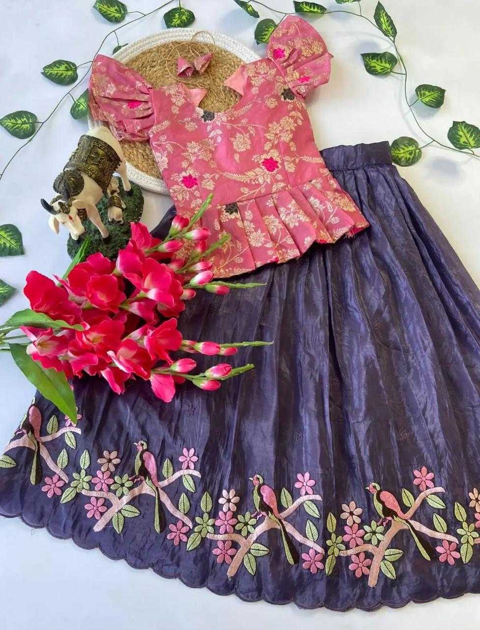 Ynf Nylon RIN235 Nylon silk Kids Wear Wholesale Embroidered Frock Kids Lehenga Choli Baby Girl Lehenga Manufacturer- Kids Exports