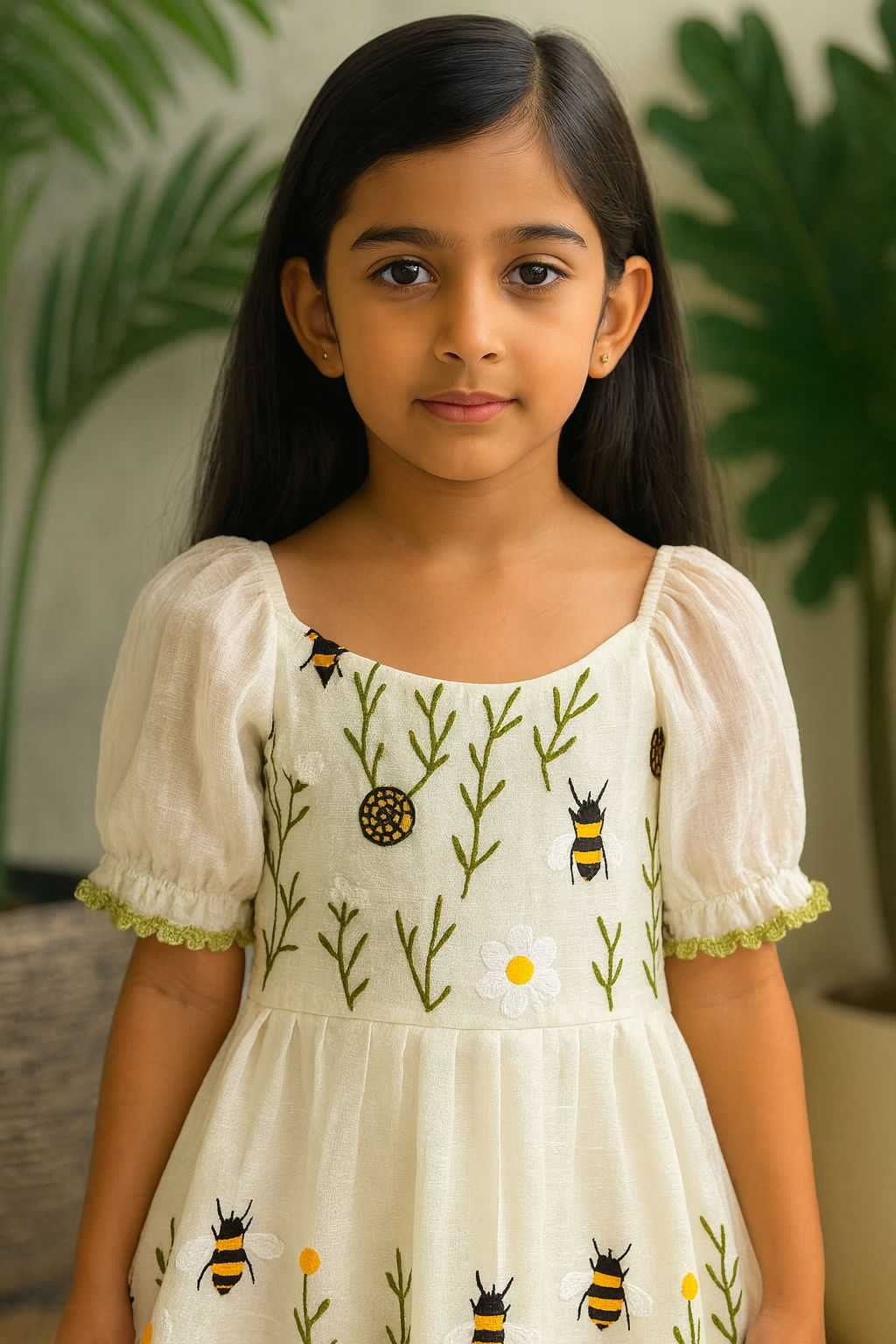 Ynf Organza KESH249 Honeybee Kids Wear Wholesale Kids Frocks Embroidered Frock Kids Wedding Outfits Manufacturer- Kids Exports