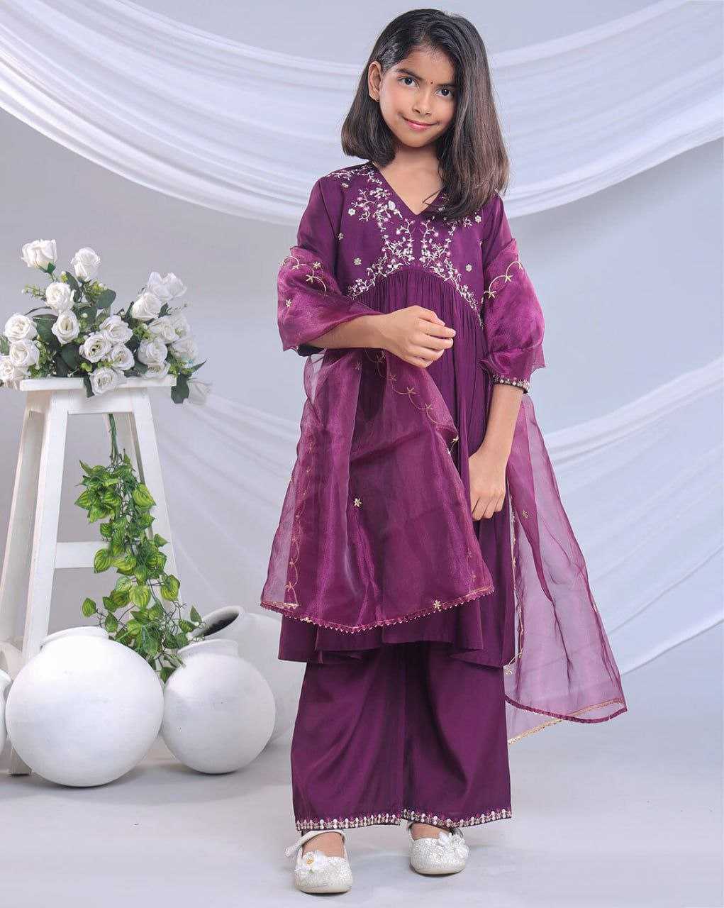 Ynf Organza Silk KESH461 206 Kids Wear Wholesale Embroidered Frock Indian Wear For Kids Kids Festive Wear Manufacturer- Kids Exports