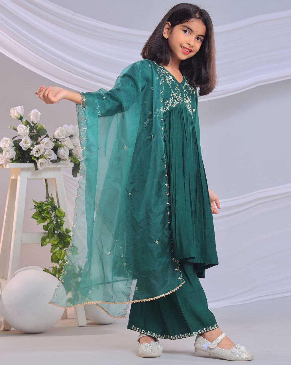 Ynf Organza Silk KESH461 206 Kids Wear Wholesale Embroidered Frock Indian Wear For Kids Kids Festive Wear Manufacturer- Kids Exports