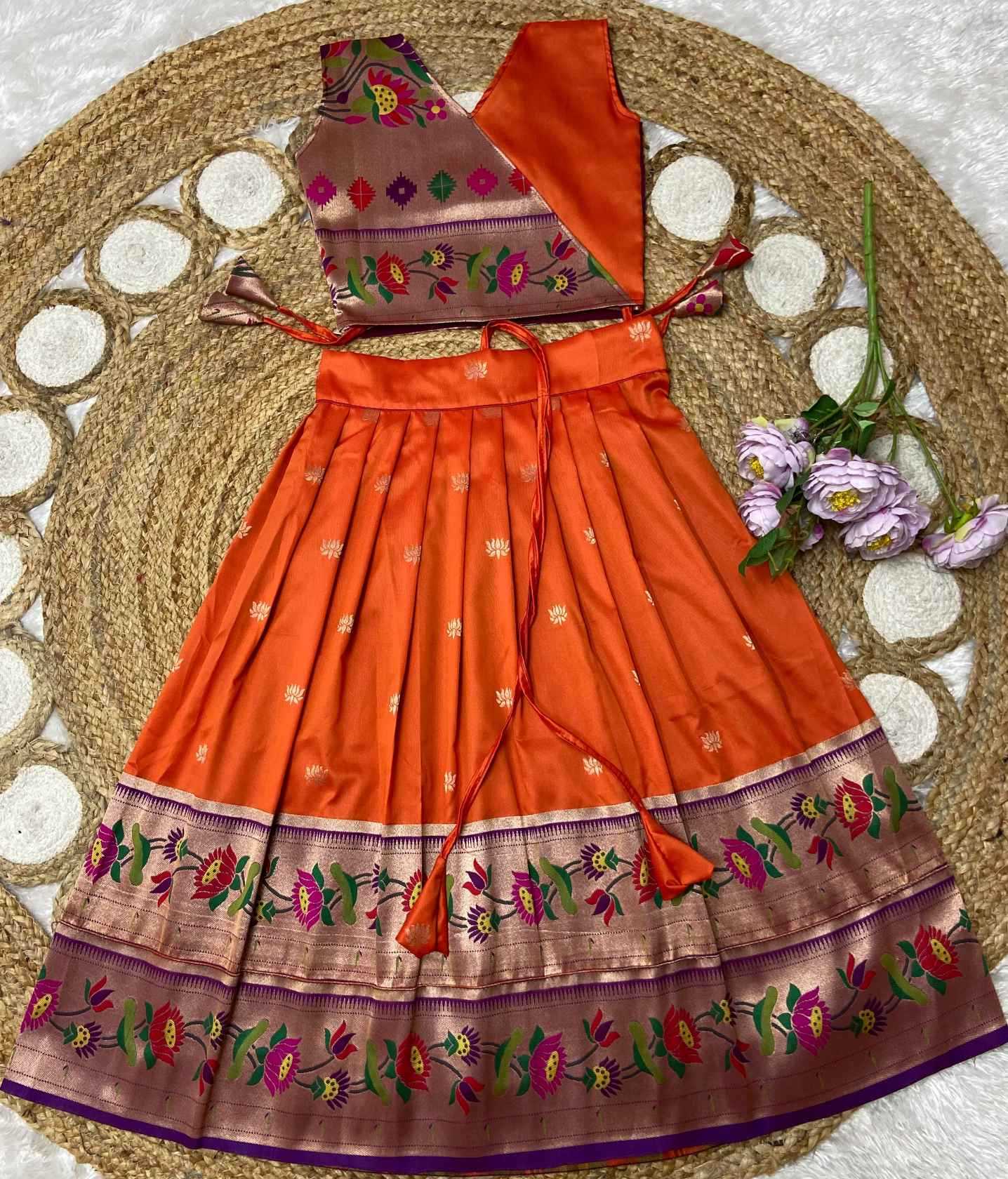 Ynf Paithani Silk KESH685 LOTUS Kids Wear Wholesale Kids Designer Frock Kids Traditional Outfits Kids Festive Wear Manufacturer- Kids Exports