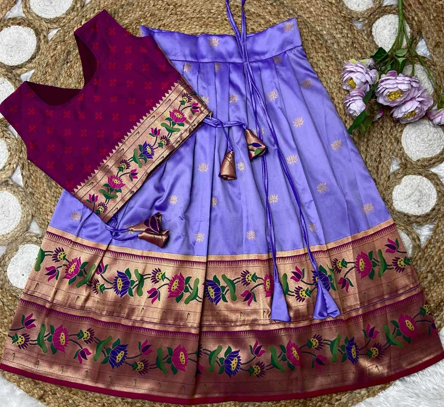 Ynf Paithani Silk KESH685 LOTUS Kids Wear Wholesale Kids Designer Frock Kids Traditional Outfits Kids Festive Wear Manufacturer- Kids Exports