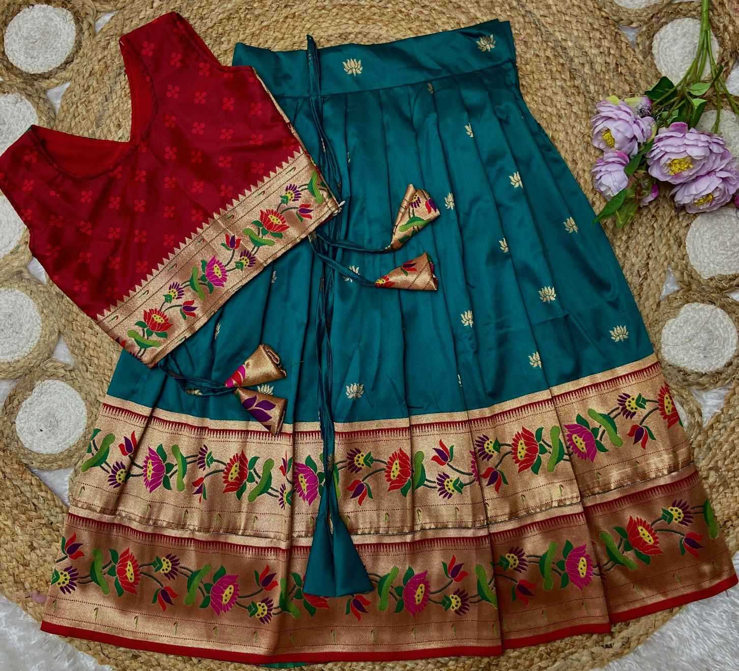 Ynf Paithani Silk KESH685 LOTUS Kids Wear Wholesale Kids Designer Frock Kids Traditional Outfits Kids Festive Wear Manufacturer- Kids Exports
