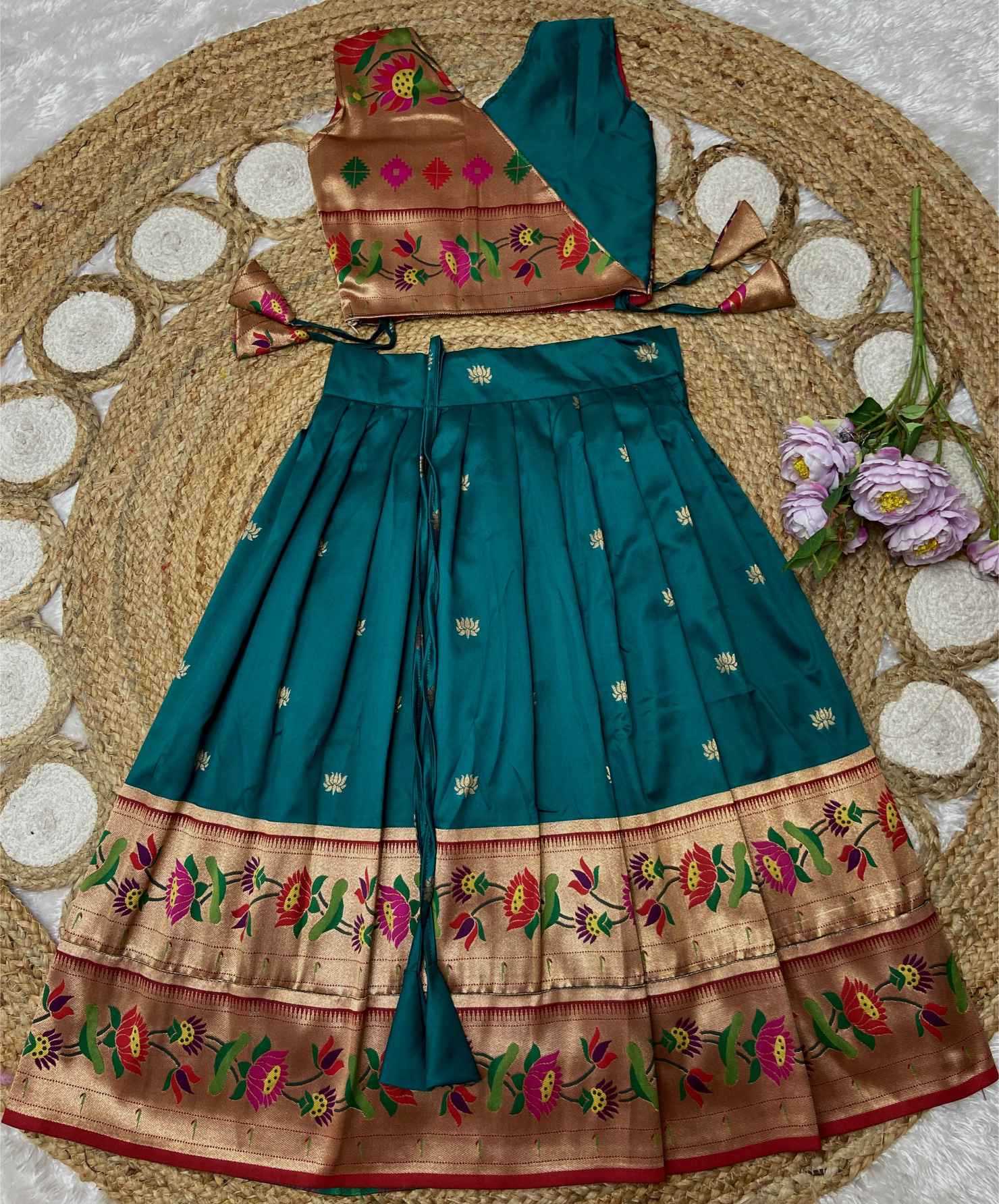 Ynf Paithani Silk KESH685 LOTUS Kids Wear Wholesale Kids Designer Frock Kids Traditional Outfits Kids Festive Wear Manufacturer- Kids Exports