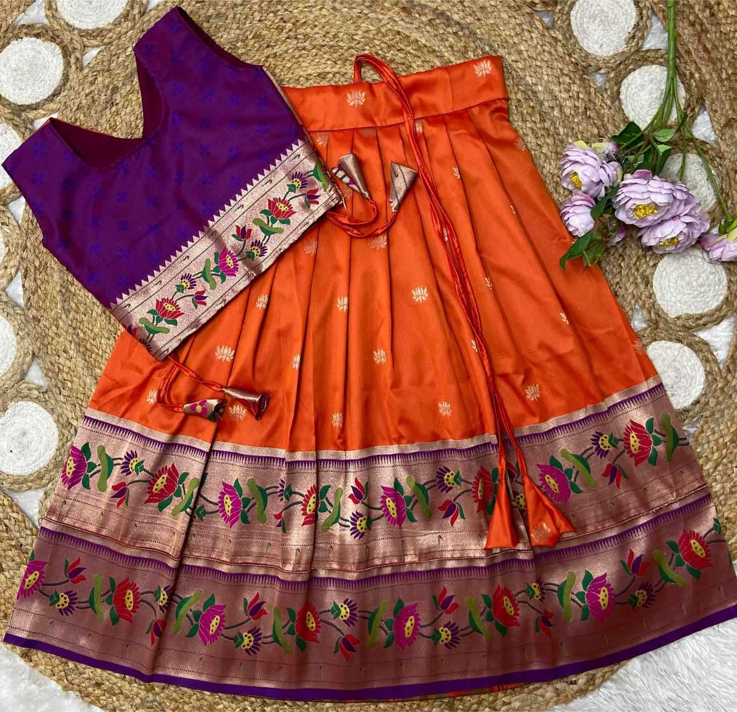 Ynf Paithani Silk KESH685 LOTUS Kids Wear Wholesale Kids Designer Frock Kids Traditional Outfits Kids Festive Wear Manufacturer- Kids Exports