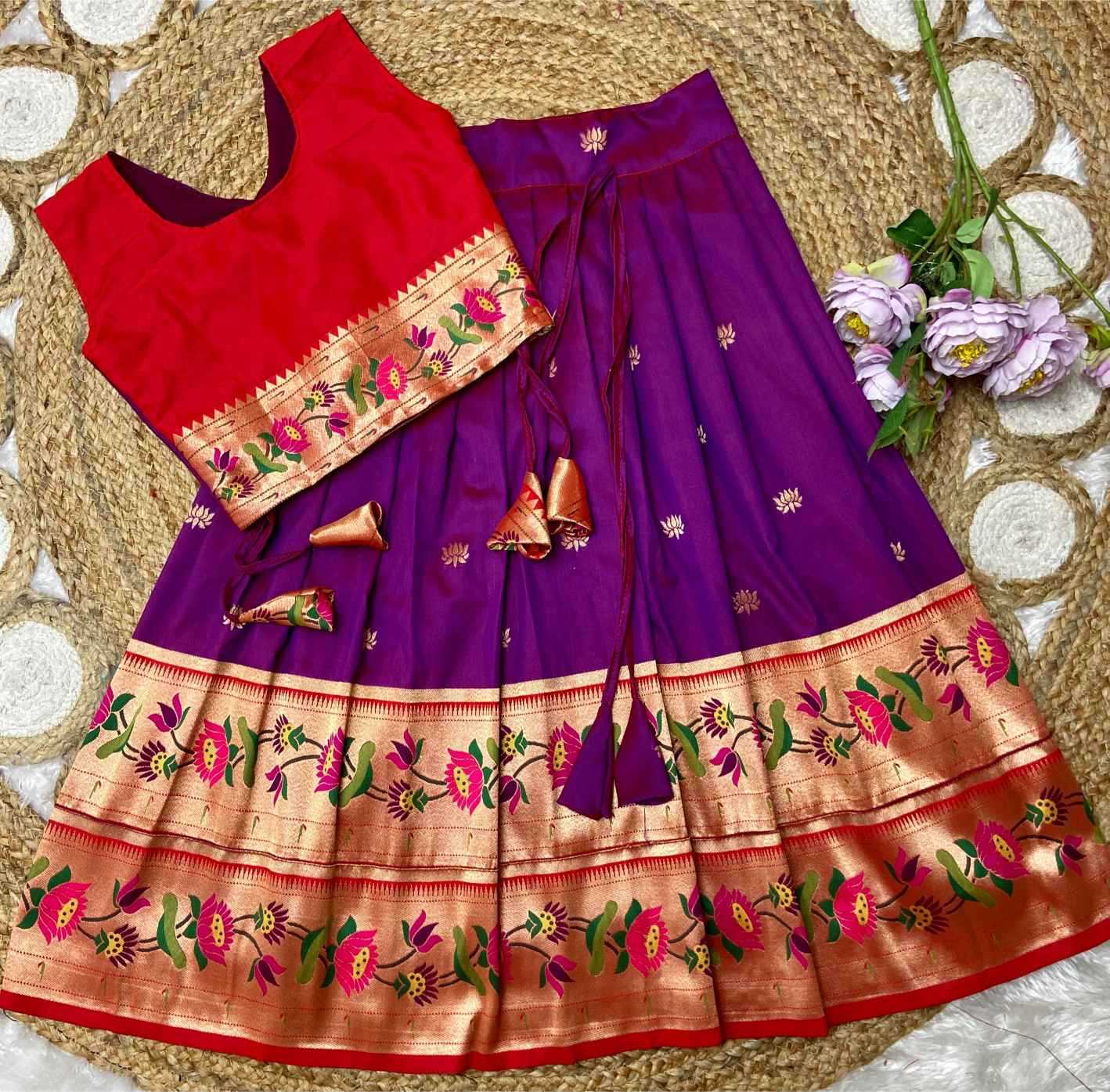Ynf Paithani Silk KESH685 LOTUS Kids Wear Wholesale Kids Designer Frock Kids Traditional Outfits Kids Festive Wear Manufacturer- Kids Exports