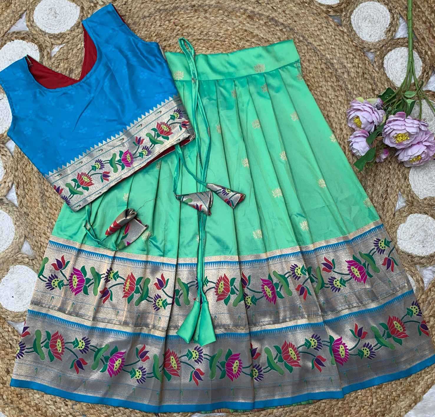 Ynf Paithani Silk KESH685 LOTUS Kids Wear Wholesale Kids Designer Frock Kids Traditional Outfits Kids Festive Wear Manufacturer- Kids Exports
