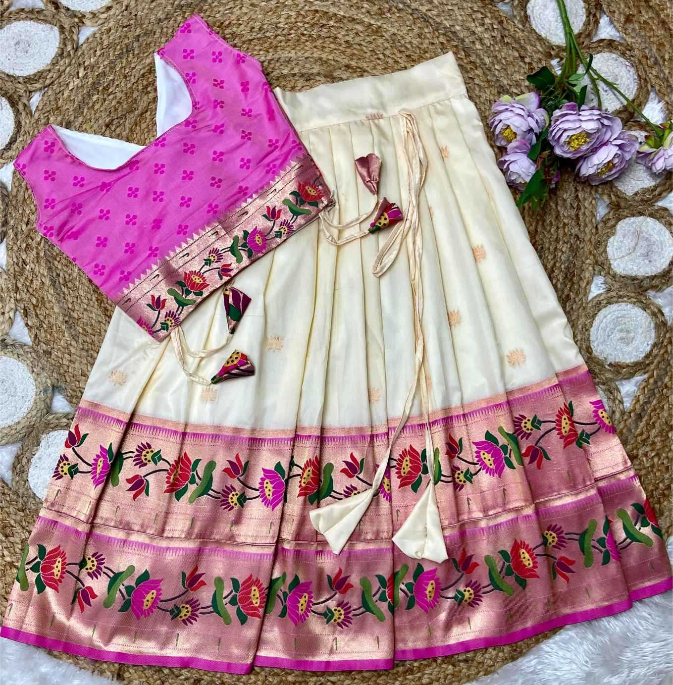 Ynf Paithani Silk KESH685 LOTUS Kids Wear Wholesale Kids Designer Frock Kids Traditional Outfits Kids Festive Wear Manufacturer- Kids Exports