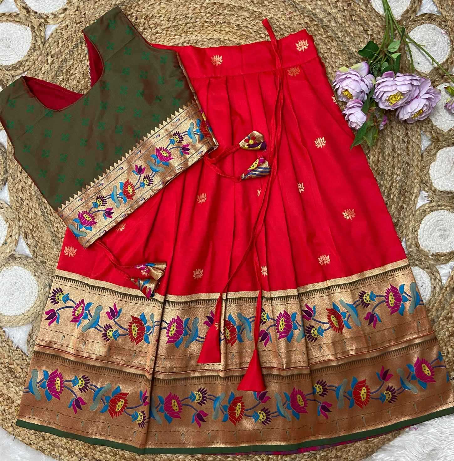 Ynf Paithani Silk KESH685 LOTUS Kids Wear Wholesale Kids Designer Frock Kids Traditional Outfits Kids Festive Wear Manufacturer- Kids Exports