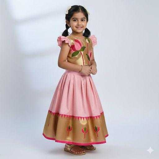 Ynf Paithani Silk RIN235 stitched Paithani Kids Wear Wholesale Kids Designer Frock Kids Ethnic Wear Kids Traditional Outfits Manufacturer- Kids Exports